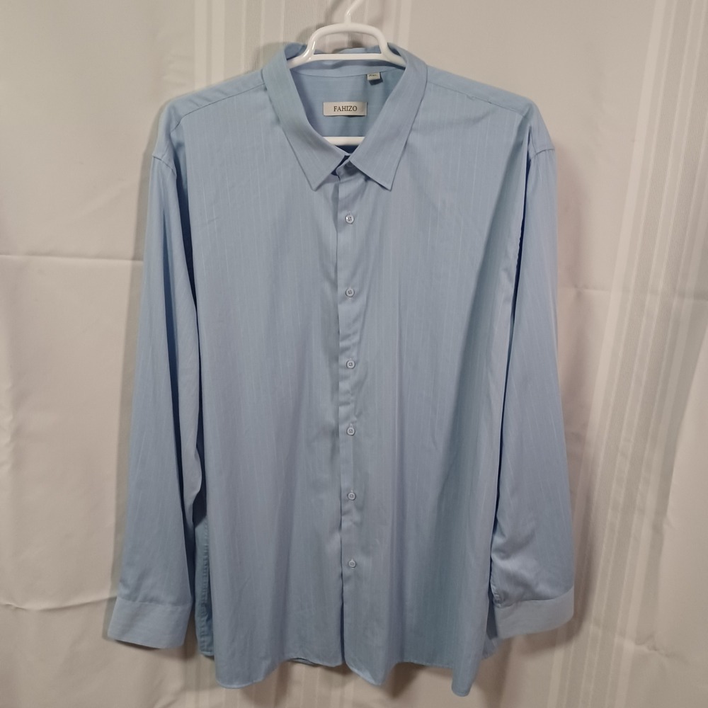 Fahizo Mens 5XL Light Blue Pinstripe Long Sleeve Button Down Dress Shirt 21/21.5